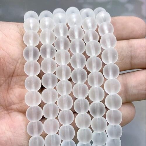 Natural Stone Frosted Matte White Crystal Glass Round Spacer Beads DIY Charms Bracelet For Jewelry Making 15'' 4/6/8/10/12mm