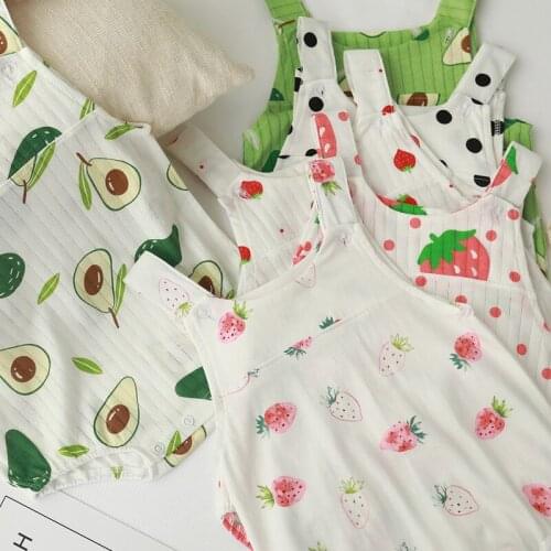 Summer Age 3-24M Toddler Baby Clothes Sleeveless Bodysuits Knitted Cotton Strawberry Avocado Red Black Polka Dot Plaid Pattern