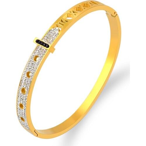 2021 Hot Sale Popular New Roman Letters Bracelet with Stone Titanium Steel Gold Bangle for Women Punk Jewelry Round Bracelet