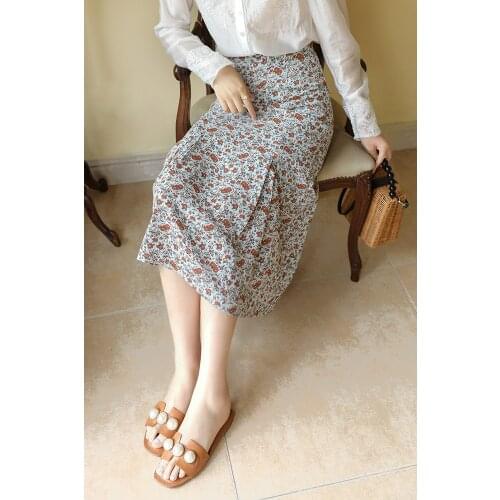 MISHOW 2021 Summer Skirts For Women Floral Vintage High Waist Sweet Skirt Mid Calf Elegant Retro Female Skirts MXA24B0037