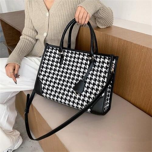 Fashion Women Houndstooth Handbag Womens Messenger Bag Casual Large Capacity Female Top-Handle With Shoulder Strap Classic Patt