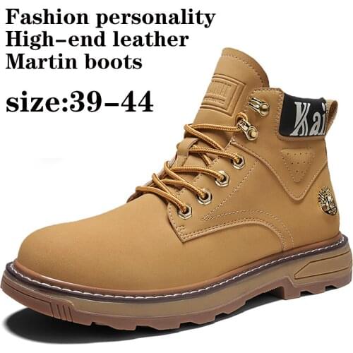 Fashion high-end leather mens Martin boots, casual non-slip work boots, high-top motorcycle shoes, handmade mens boots