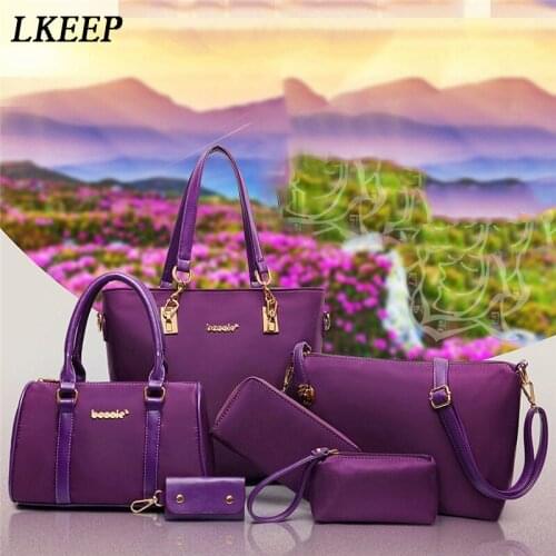 2019 6 Pcs / Set Fashion Women Composite Bags PU Leather Diamond Lattice Print Women Handbag Bag Wallets Purse Key Bag Set