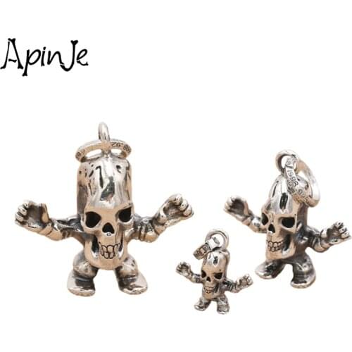 Apinje S925 Sterling Silver Skull Pendant for Men Women Thai Silver Punk Gothic Jewelry