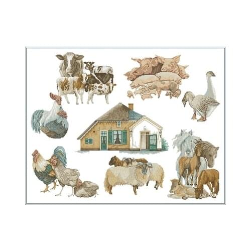 La 22023 Animals in the farm Needlework,For Embroidery,DIY 14CT Unprinted Arts Cross stitch kits Set Cross-Stitching Home Decor