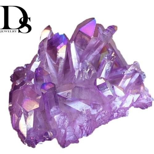 200-250g Purple Aura Titanium Quartz Cluster Natural Raw Drusy Point Rough Reiki Healing Crystal Stone Crafts Minerals Specimen