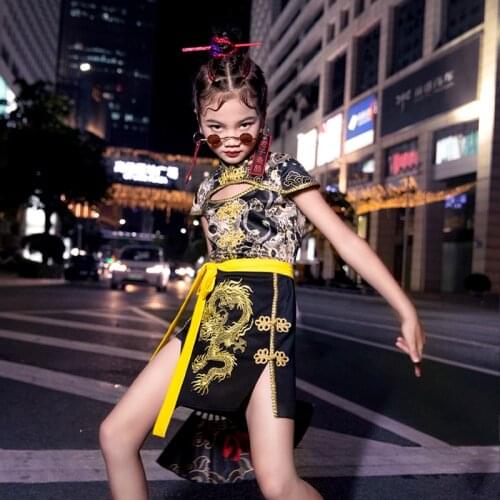 New Kids Cheongsam Tide Catwalk Show Stage Performance Suit ChildrenS Day Jazz Costumes Hip Hop Street Dance Clothing DQL5623