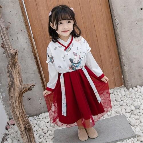 Girls dress Hanfu national wind college style retro childrens graduation ceremony skirt 2PC dress vestido chino qipao dress