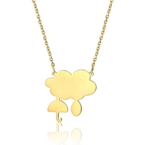 RIR Gold Cloud Necklace with Dangling Rain Drop and Umbrella Necklaces Cute Minimalist Jewelry In Stainless Steel