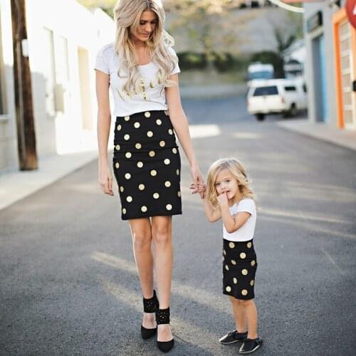Family Matching Clothes Sets 2020 Kids Short Sleeves Shirt And Polka Dot Skirts 2 Pcs Clothes Family Look Clothing Outfits
