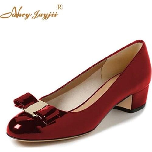 Superstar Top Quality Red Black Womens Genuine Leather Mature Metal Decoration Pumps Casual Dress Evening Shoes Nancyjayjii 37