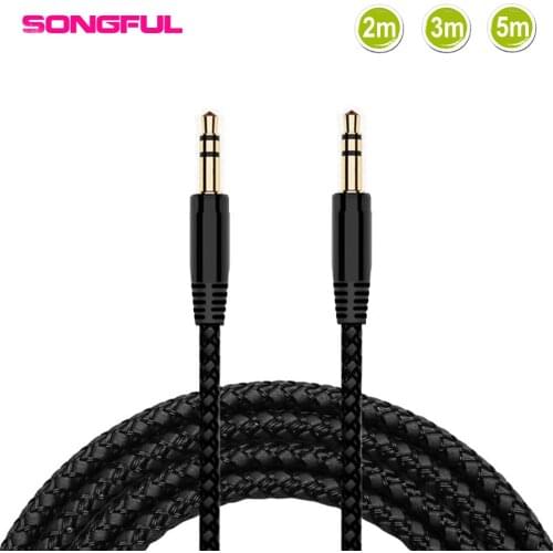 2M/3M/5M 3.5mm male to male extension cable aux cable Round Flat Braided Wire Cord Audio Data Cable for Car/Headphone/PM4