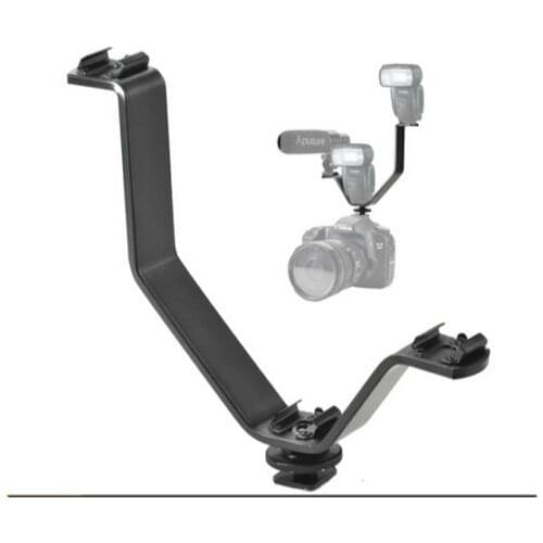 V-Shape Metal 3 Triple Hot Cold Shoe Bracket for Photography DSLR Microphone 1/4