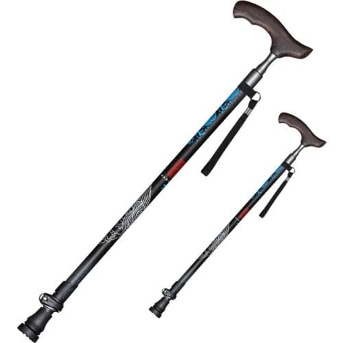 Retractable old mans walking stick retro chicken wing wood handle folding crutch lightweight carbon fiber hiking equipment