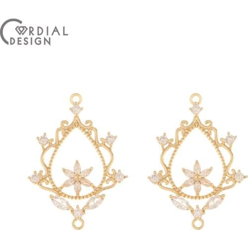 Cordial Design 20Pcs 21*29MM Jewelry Accessories/DIY Making/Hand Made/CZ Connectors/Genuine Gold Plating/Charms/Earring Findings