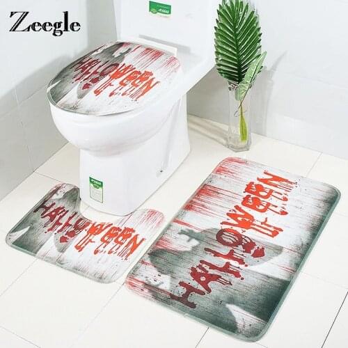 Zeegle Halloween Carpet For Bathroom Water Absorption Bath Mat Non-slip Bath Rugs Bathroom Mat 3piece Flannel Bathroom Floor Mat