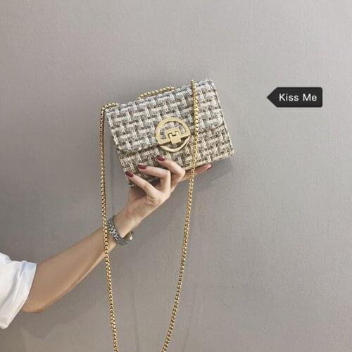 Womens Shoulder Bag Japanese Small Fresh Style Canvas Woven Hand Bag Chain Messenger Bag Simple Fashion Females Shopping Bag