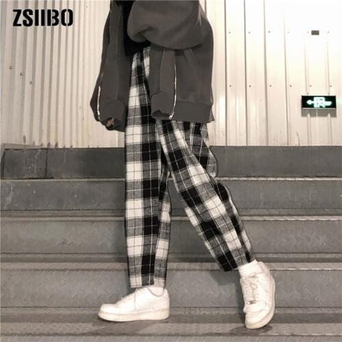 Harajuku Plaid Pants For Women Trousers 2021 Streetwear Woman Harem Pants Autumn Ladies Causal Pants Plus Size