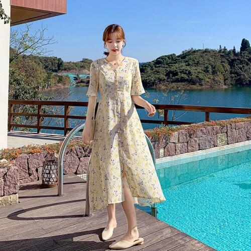 Women Long Floral Shirt Dress Summer 2021 Runway Elegant Vintage Boho Korean Fairy Casual Sea Beach Vacation Party Vestidos New