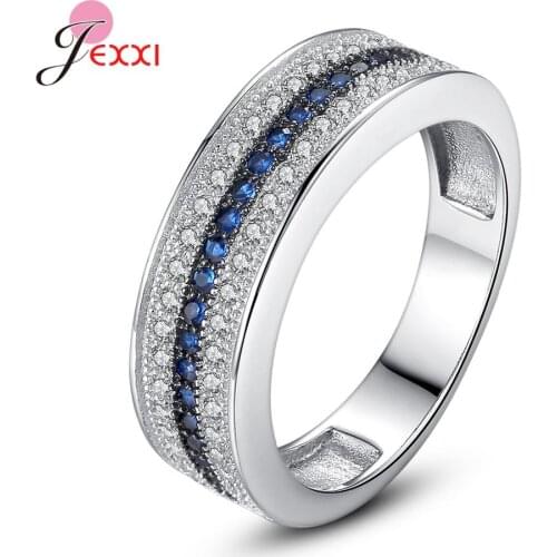 New 3 Row Pink/Blue CZ Ring For Women 925 Sterling Silver Iced Out Round CZ Ring Band Classic Hip Hop Jewelry Gifts