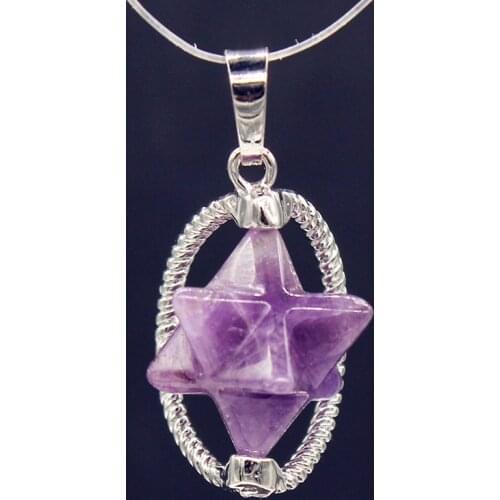 100-Unique 1 Pcs Personalized Silver Plated MerKaBa Natural Purple Amethysts Stone Pendant