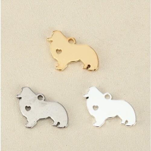 20pcs Diy jewelry accessories The pet dog The shetland sheepdog puppy stainless steel pendant 16 * 21 mm