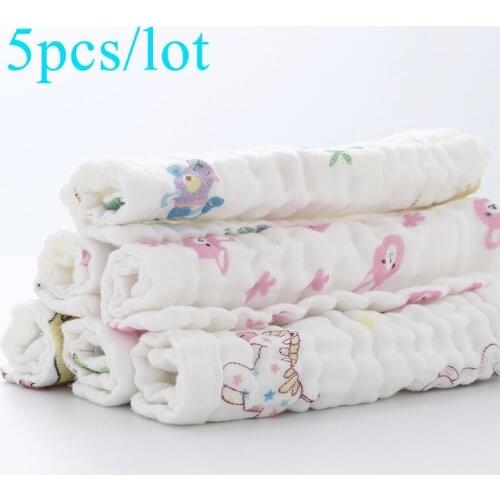 5pcs/lot Cotton Baby Handkerchief Square Fruit Pattern Towel 23x23cm Muslin Cartoon Cute Infant Face Towel Wipe Cloth