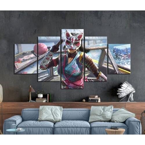 5pcs Pubg Mask Japan Skin Woman Character Ninja PUBG Game Poster Canvas Wall Art Paintings for Bedroom Wall Decor