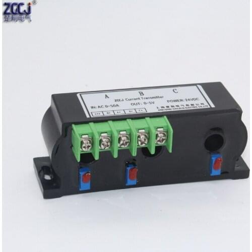 AC 50A 100A perforation 3 phase Current Transmitter 4-20mA,0-20mA ,0-5V ,0-10V out Perforated 3 phase ampere signal transducer