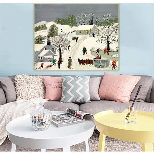 Anna Mary Robertson Grandma Moses《The old snow roller》Canvas Oil Painting Aesthetic Picture Wall Hanging Decor Home Decoration