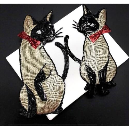 Big Size Bow Cute Animals Cat Embroidered Patch Sequin Animal Iron on Patches Clothes Stickers Sequined DIY Badge Sewing