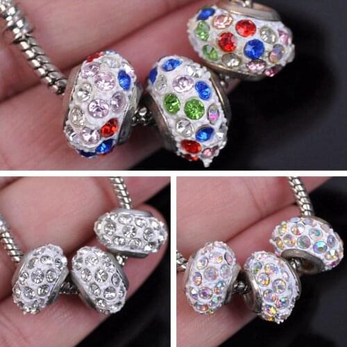 14x9mm Rhinestone Paved Clay Loose Big Hole Beads Bracelets Charm For Jewelry Making DIY