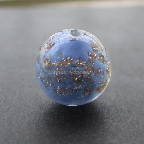 10Pcs/Lot 12mm Handmade Lampwork Beads Sky Blue Color With Gold powder