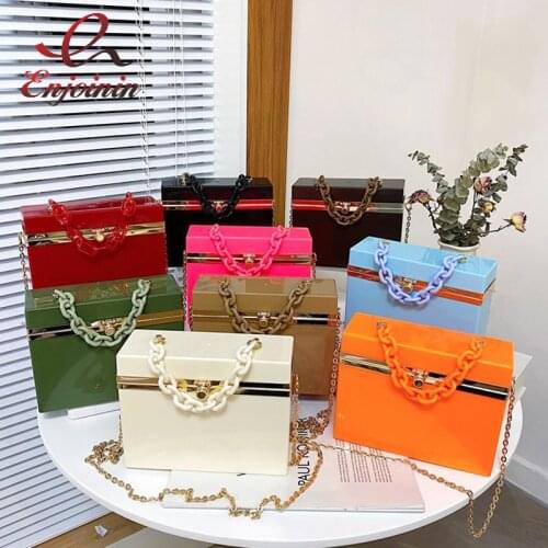 Color Acrylic Box Design Purses and Handbags for Women Fashion Party Chain Shoulder Bag Causl Female Clutch Crossbody Bag 2021