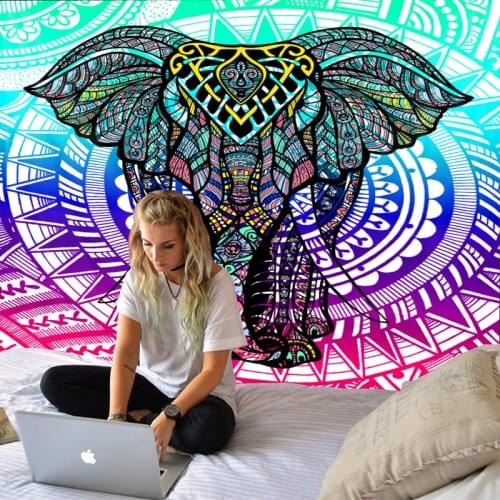 Bohemian Mandala Elephant Tapestry Wall Hanging Living Room Bedroom Farmhouse Home Decor Big Blanket