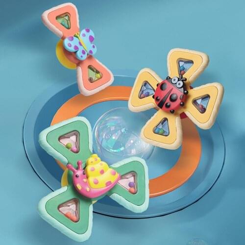 Suction Cup Spinner Toy For Baby Spinning Baby Rattle Figet Toy Sensory Cartoon Insects Animals Suction Spinner Baby Bathtub Toy