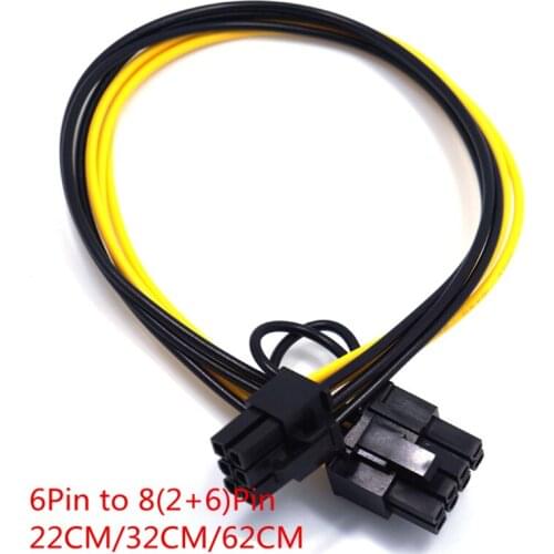 22/32/62CM 6Pin to PCIe 8Pin (6+2) PCI-e 8pin Male to 6pin Female Adapter Power Converter Cable 18AWG PCI Express powered cable