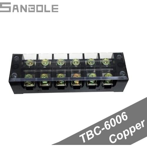 Terminal Blocks TBC-6006 TB-606 60A/6P 600V Connection Dual Row Terminals Copper with 12 screws 0.5-10mm2