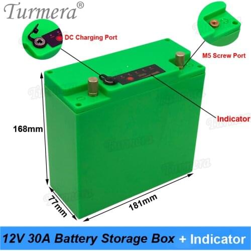 12V 30Ah Battery Storage Box Case with Indicator DC Port Build 48Pieces18650 Battery for Uninterrupted Power Supply 12V Turmera