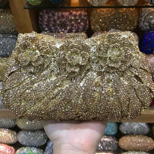 XIYUAN BRAND Women gold silver Crystal Clutches Bag Evening Party Minaudiere Box Clutch Purse Bridal Flower Rhinestones Handbag