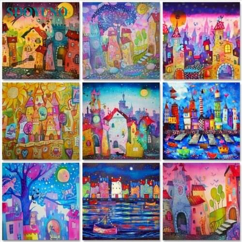 SDOYUNO Paint By Numbers For Adult House Scenery DIY Oil Painting By Numbers On Canvas 60x75cm Frame Landscape Number Painting