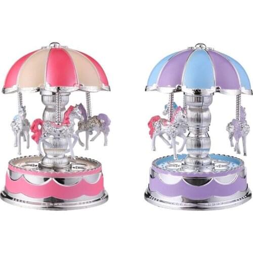 Creative LED Light Merry-Go-Round Music Box Kids Toys Wood Horse Musical Case Gifts Carousel horse Music Box Birthday Gift