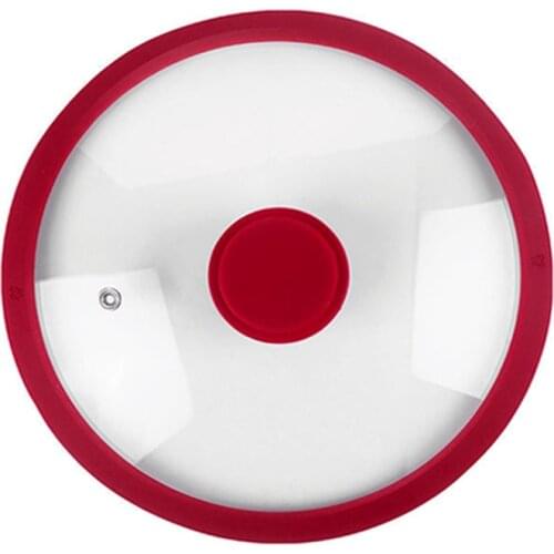 Schnesland Tempered Glass Lid with Red Silicone Rim- Heat Resistant Handle, Dishwasher Safe