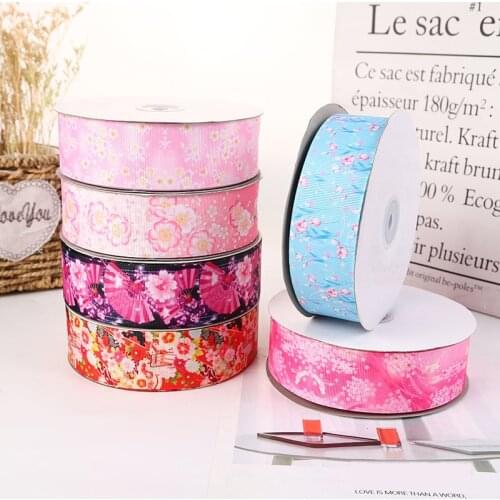 5yards/lot) 25mm/40mm Grosgrain Ribbon Fans Print Thermal Transfer Hairbow DIY Bouquet Gift Cake Packing Lace Ribbons