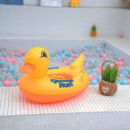 Summer Children Inflatable Swimming Ring Cartoon Yellow Duck-Shaped Swimming Pool Seat Double Handle Sitting Ring Swimming Ring