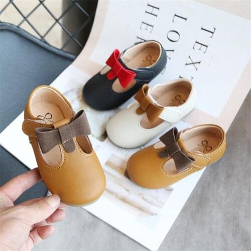Hot Toddlers Girls Leather Shoes T-strap With Bow-knot Kids Flats Shoes Spring and Autumn fashion New Princess Single shoes
