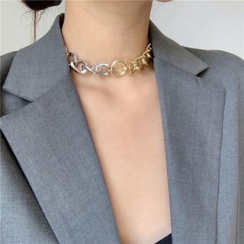 TARCLIY Metal Geometric Wide Chain Exaggerated Clavicle Chain Necklace Creative Punk Thick Chains Gold Silver Color Stitching