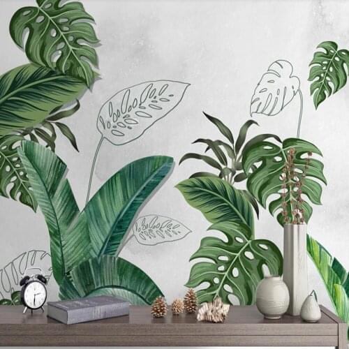 Milofi custom 3D wallpaper mural Nordic plant hand-painted leaves tropical living room bedroom background wall decoration painti