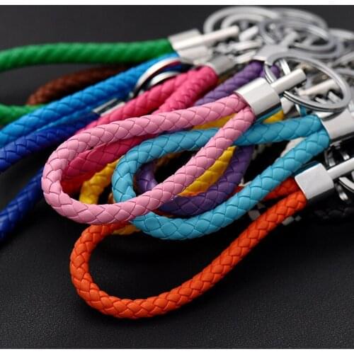 Fashion 15 Color PU Leather Braided Woven Rope Keychain DIY Bag Charm Pendant Key Chain Holder Car Keyrings Men Women Keychain