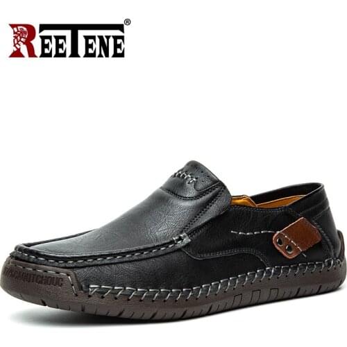 REETENE High Quality Leather Men Shoes Casual Slip On Loafers Men Comfort Driving Shoes For Men Big Size 38-48 MenS Loafers